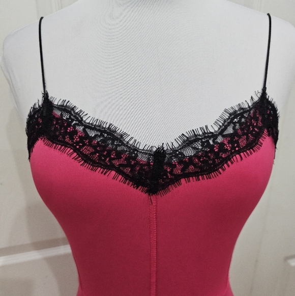 Love Culture Sexy Party Club Hot Pink & Black Lace Bodycon Mini Slip Dress XS S - Picture 9 of 10
